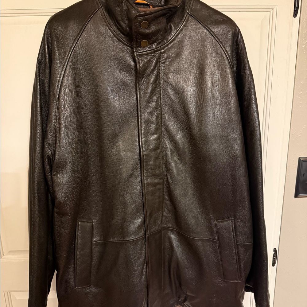 Perry Ellis Dark Brown Leather Coat